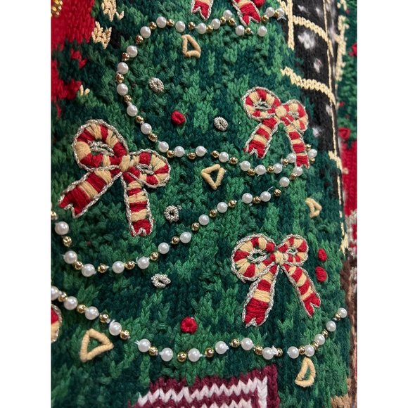 Tiara International Design Beaded Embroidered Bear Whimsical Bear Christmas Swea - Picture 6 of 10